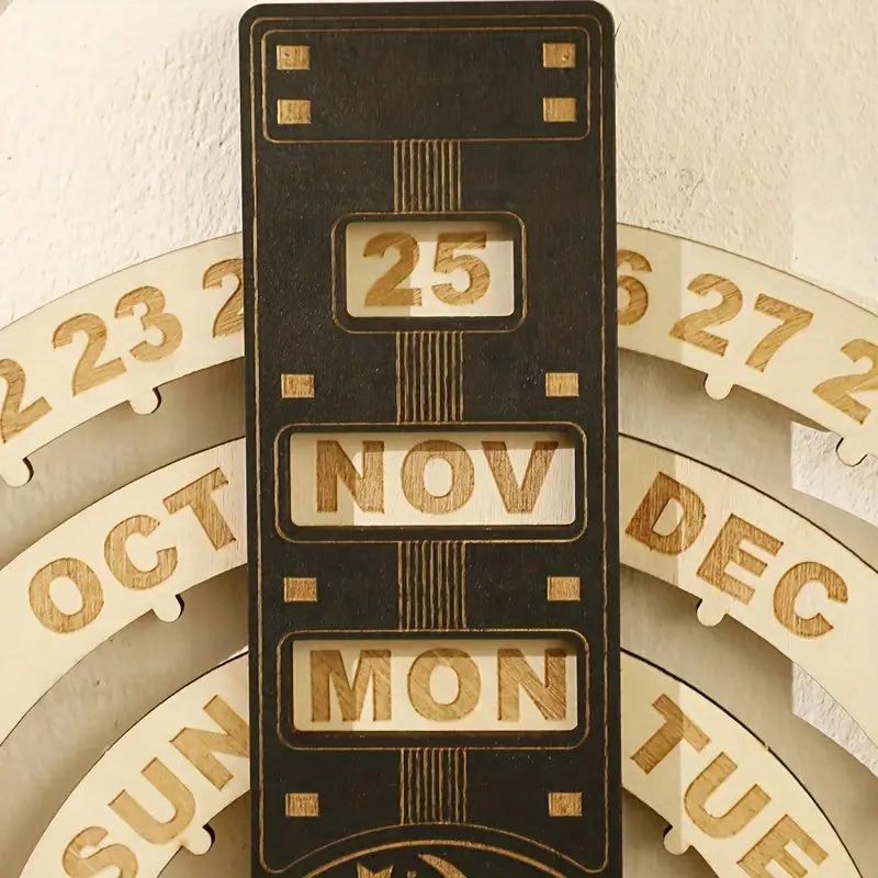 Rotierender, kreisförmiger, ewiger Kalender aus Holz